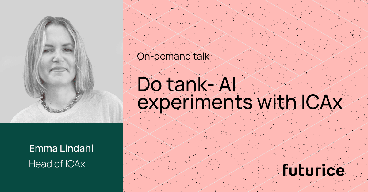 On-demand talk promotional image with pink background featuring "Do tank- AI experiments with ICAx" by Emma Lindahl