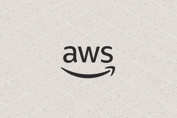 Amazon Web Services (AWS) logo featuring the lowercase "aws" text with a curved arrow smile on a light grey textured background.